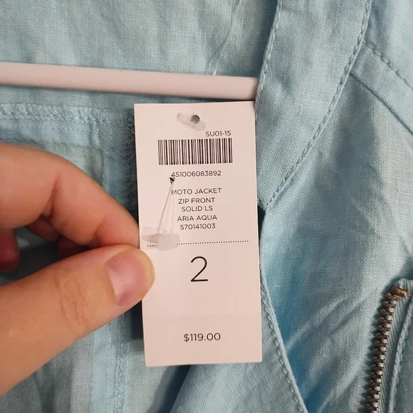 Chicos 100% Linen Moto Zip Front Moto Preppy Office Business Casual Jacket L - Picture 6 of 6